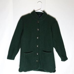 Herman Geist 100% Wool Cardigan Women's M Green Gold Button Up Sweater